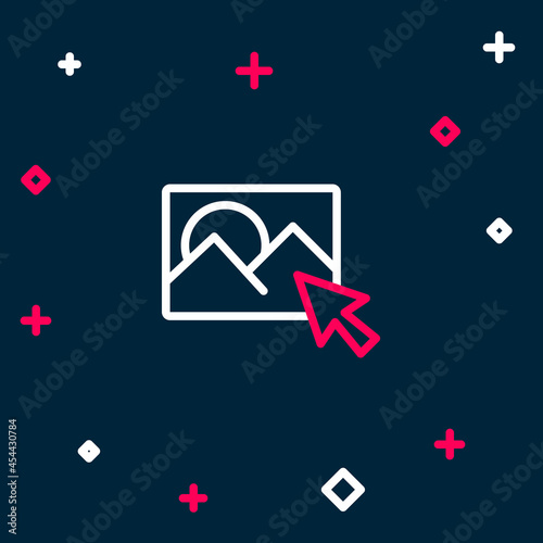 Line Photo retouching icon isolated on blue background. Photographer, photography, retouch icon. Colorful outline concept. Vector