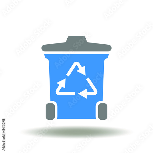 Trash can or bin with recycle sign vector illustration. garbage recycling icon. Segregation and sorting a rubbish symbol.