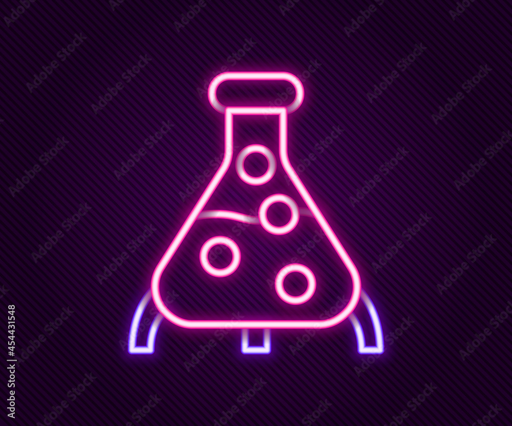 Glowing neon line Test tube and flask chemical laboratory test icon isolated on black background. Laboratory glassware sign. Colorful outline concept. Vector Glowing neon line Test tube and flask chemical laboratory test icon isolated on black background. Laboratory glassware sign. Colorful outline concept. Vector