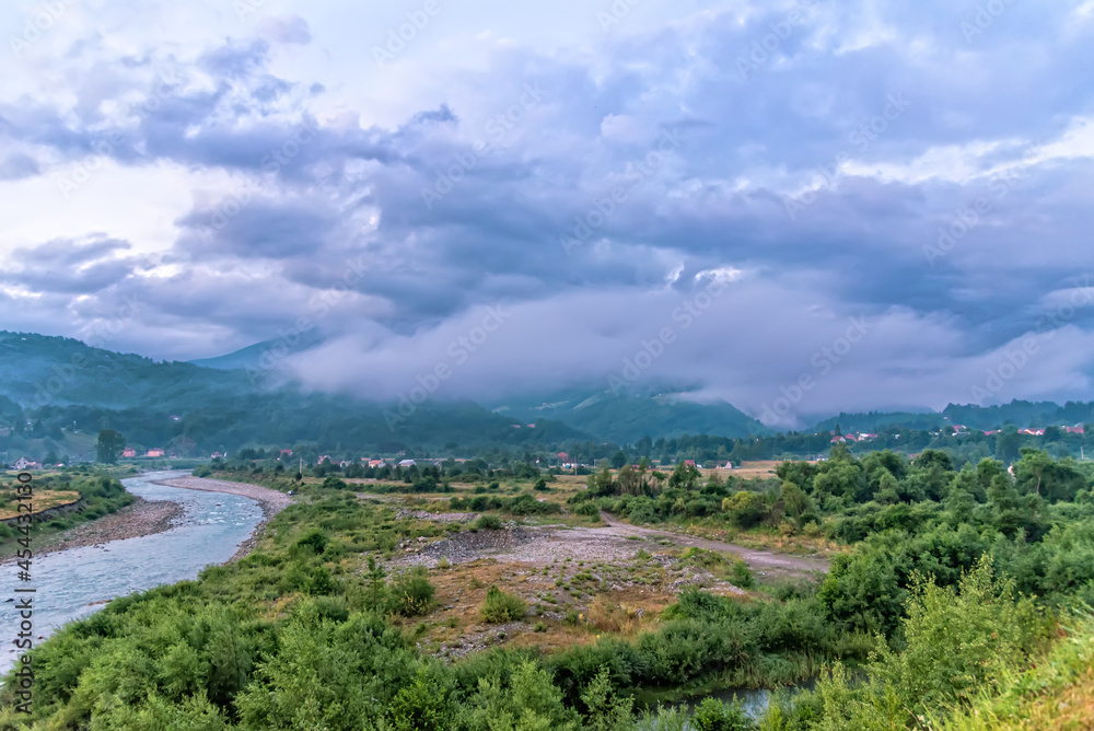 Scenic view of landscape Tara River of Montenegro and mountains.