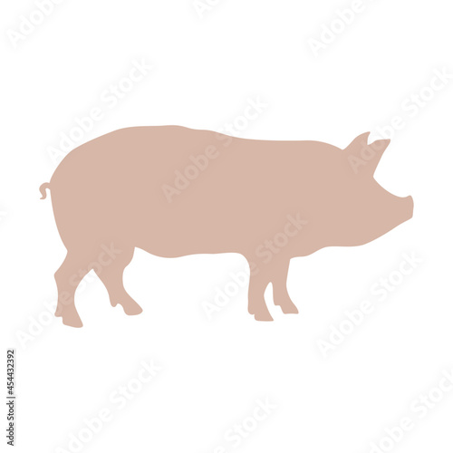 Pig silhouette vector illustration. Realistic pink pig symbol icon isolated on white background © lnm