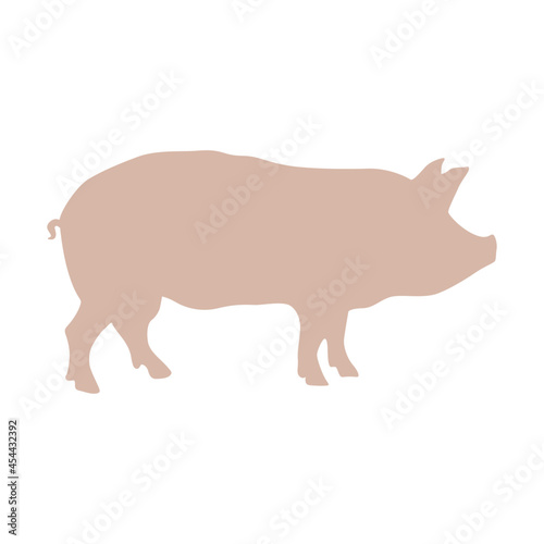 Pig silhouette vector illustration. Realistic pink pig symbol icon isolated on white background