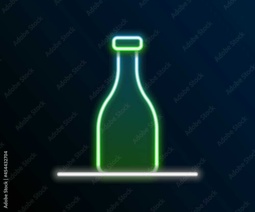 Glowing neon line Bottle of wine icon isolated on black background. Colorful outline concept. Vector Glowing neon line Bottle of wine icon isolated on black background. Colorful outline concept. Vector