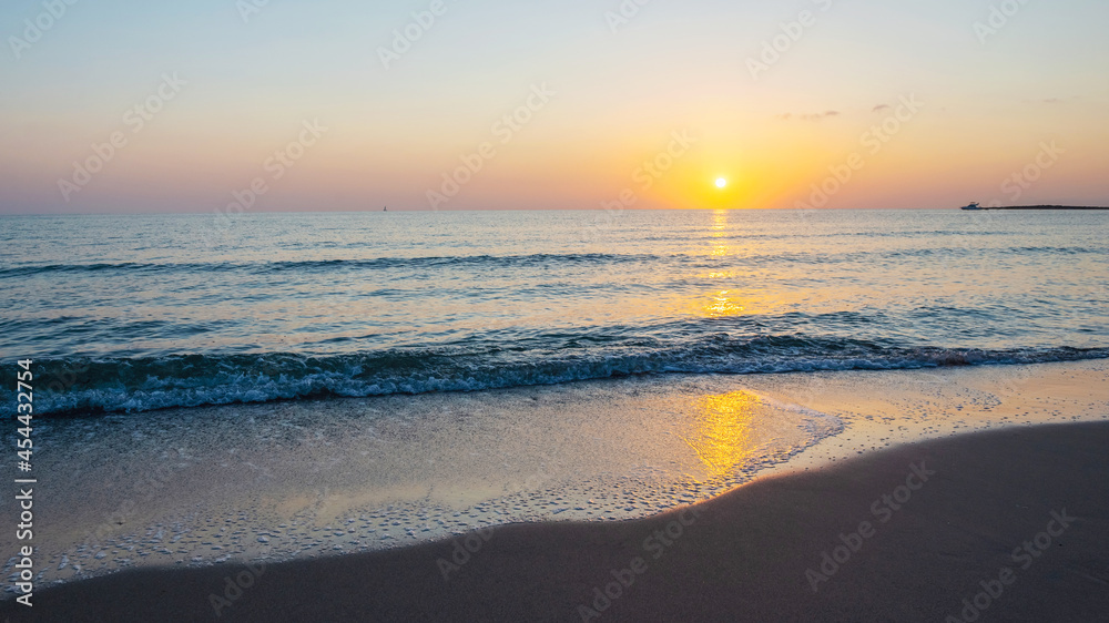Sunrise on the Mediterranean Sea. La Manga  Del Mar Menor. Spain.
