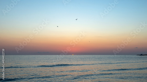 Sunrise on the Mediterranean Sea. La Manga Del Mar Menor. Spain. 