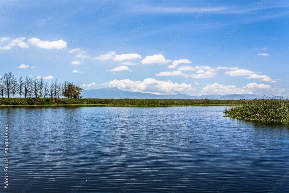 Laguna - Lago azul - Lago con árboles - Laguna con nubes - cuerpo de agua abundante