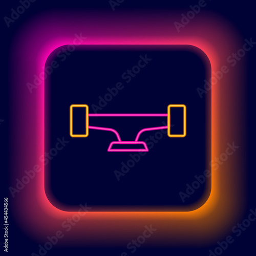Glowing neon line Skateboard wheel icon isolated on black background. Skateboard suspension. Skate wheel. Colorful outline concept. Vector