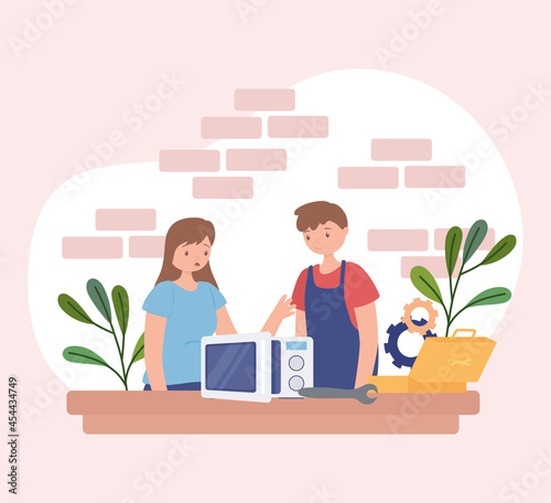 male repairing microwave