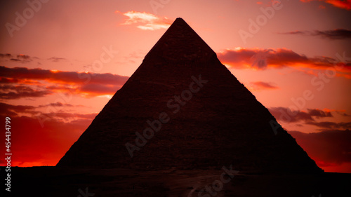sunset on the three pyramids of egypt