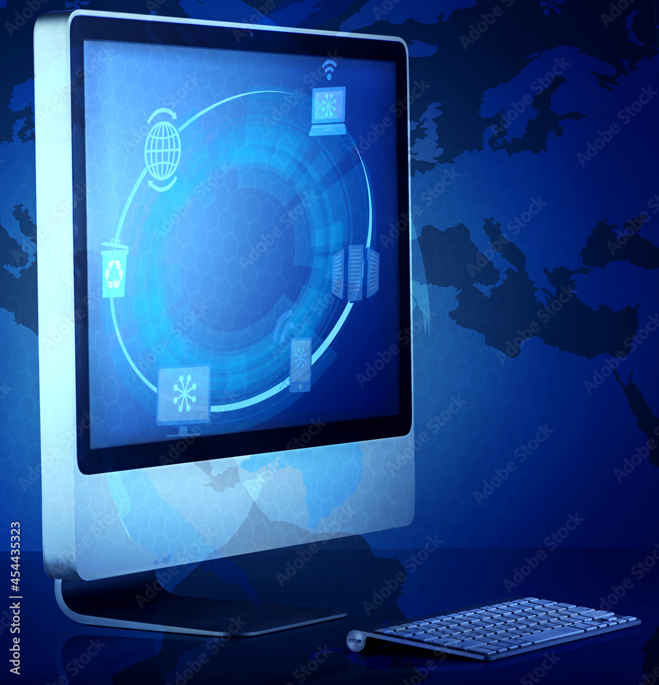 Computer screen in cloud computing concept Computer screen in cloud computing concept
