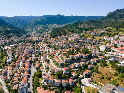 Aerial view of Center of the town of Smolyan, Bulgaria photo