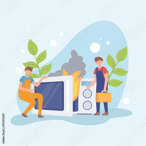 male worker and damage microwave