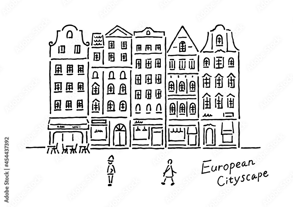 ヨーロッパの街並みペン画