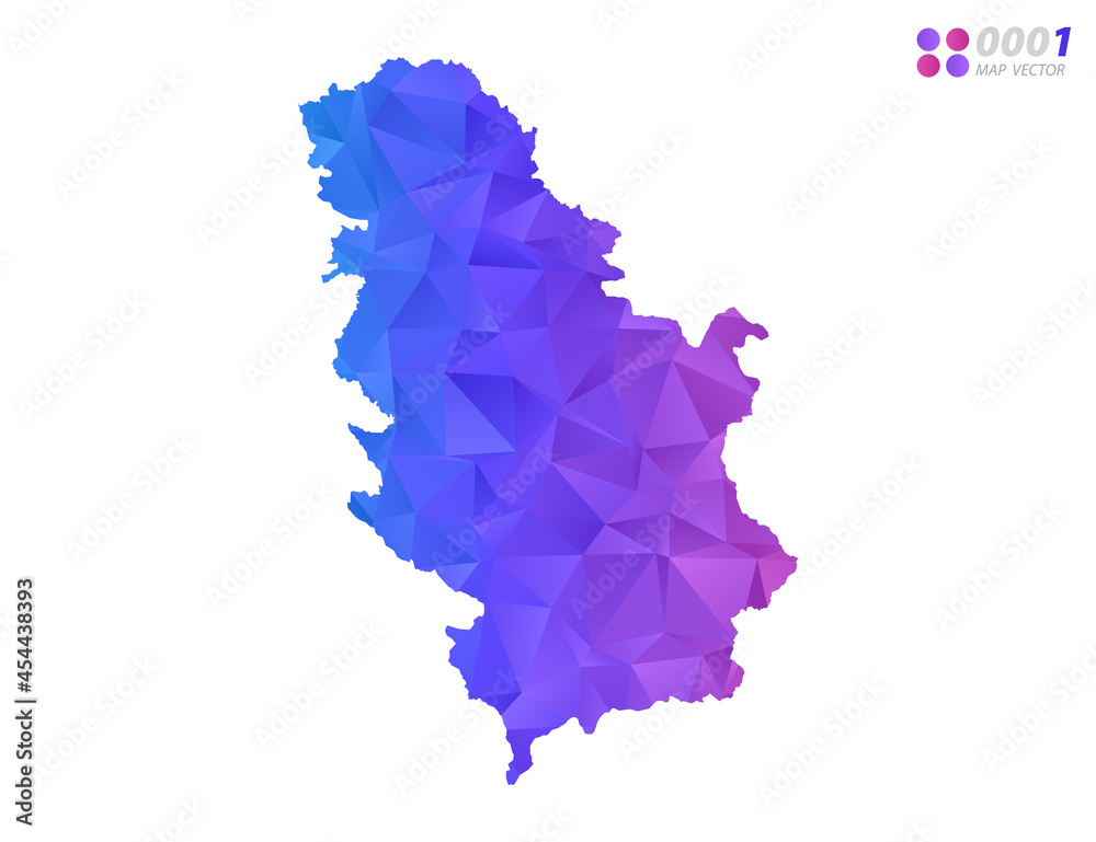 Vector Serbia map colorful polygon triangle mosaic with white background. style gradient.