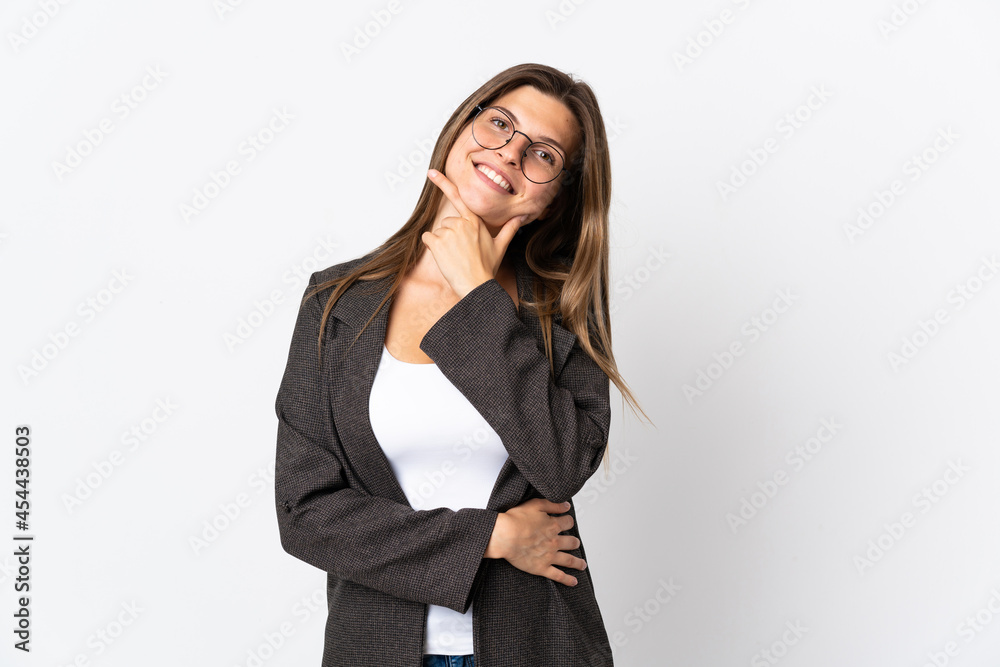 Business slovak woman isolated on white background happy and smiling Business slovak woman isolated on white background happy and smiling