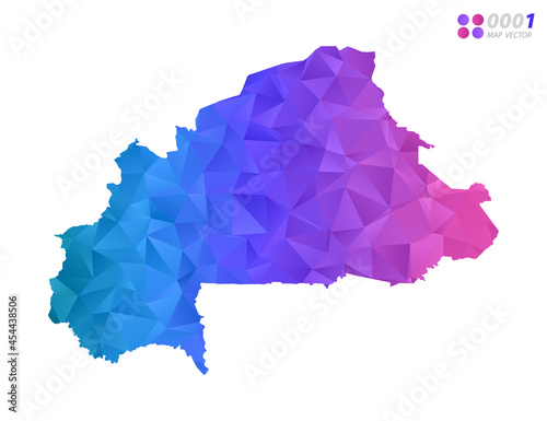 Vector Burkina Faso map colorful polygon triangle mosaic with white background. style gradient.