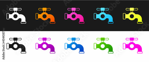 Set Water tap icon isolated on black and white background. Vector
