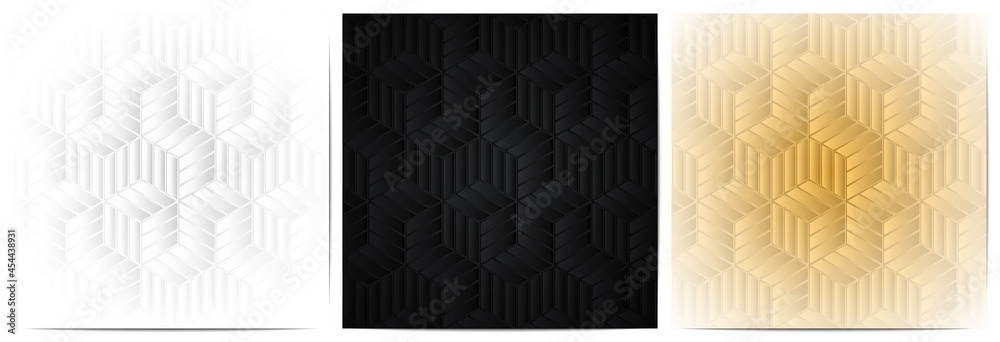  Set of abstract geometric pattern with polygonal shape elegant of black,white and gold background