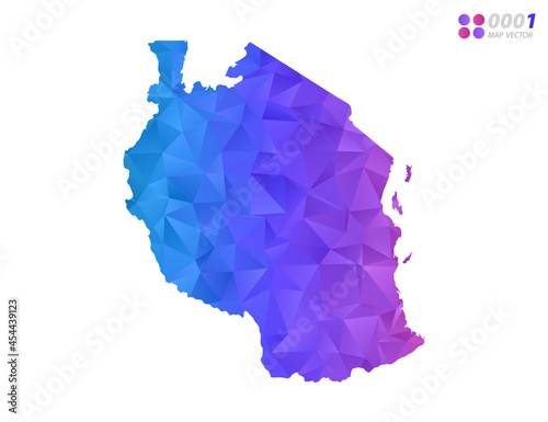 Vector Tanzania map colorful polygon triangle mosaic with white background. style gradient.