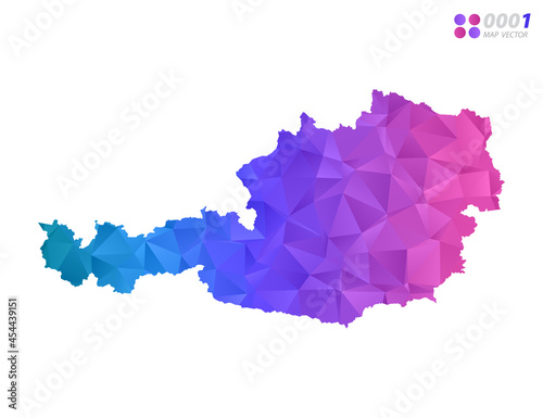 Vector Austria map colorful polygon triangle mosaic with white background. style gradient.