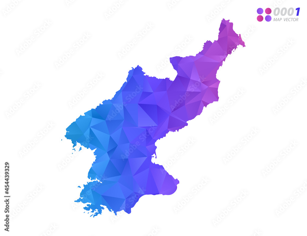 Vector North Korea map colorful polygon triangle mosaic with white background. style gradient.