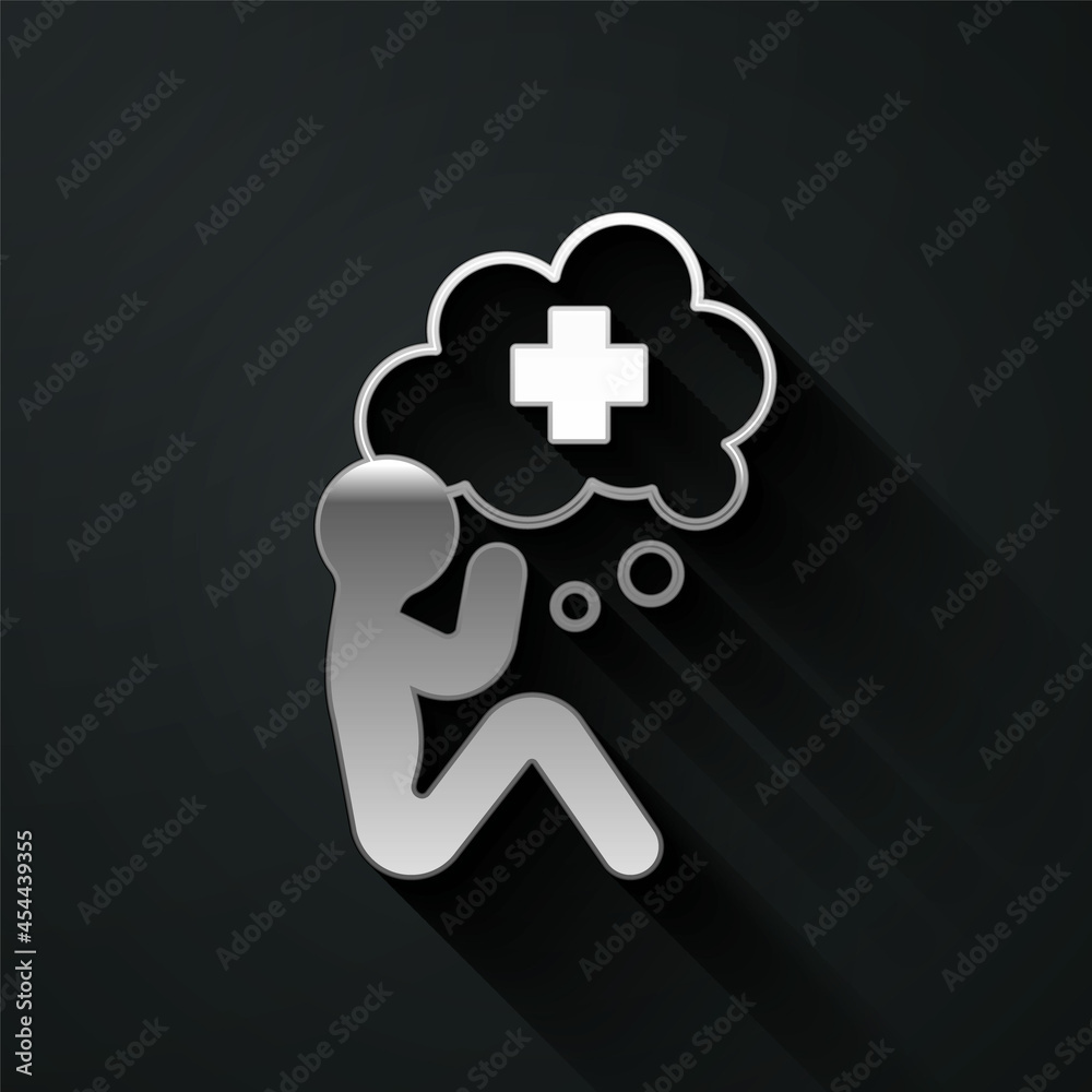 Silver Helping hand icon isolated on black background. Long shadow style. Vector