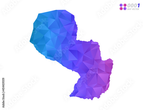 Vector Paraguay map colorful polygon triangle mosaic with white background. style gradient.