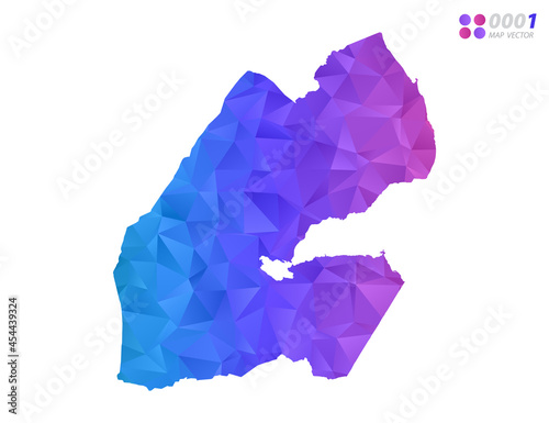 Vector Djibouti map colorful polygon triangle mosaic with white background. style gradient.