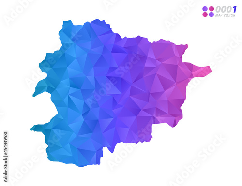 Vector Andorra map colorful polygon triangle mosaic with white background. style gradient.
