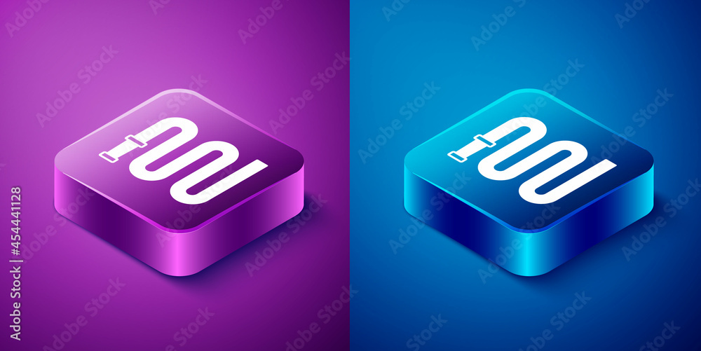 Isometric Fire hose reel icon isolated on blue and purple background. Square button. Vector Isometric Fire hose reel icon isolated on blue and purple background. Square button. Vector