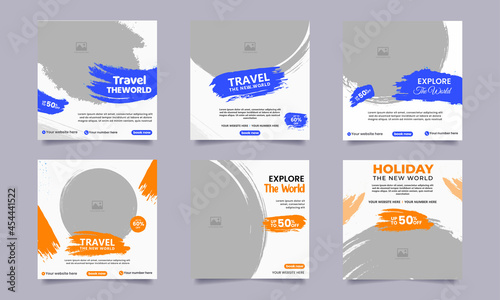 Set of Editable Travel and vacation social media post banner and square flyer template
