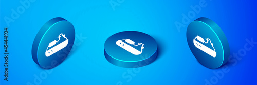 Isometric Jet ski icon isolated on blue background. Water scooter. Extreme sport. Blue circle button. Vector