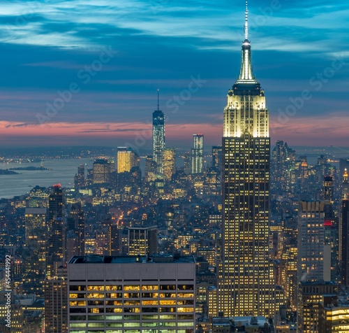 View of New York Manhattan during sunset hours