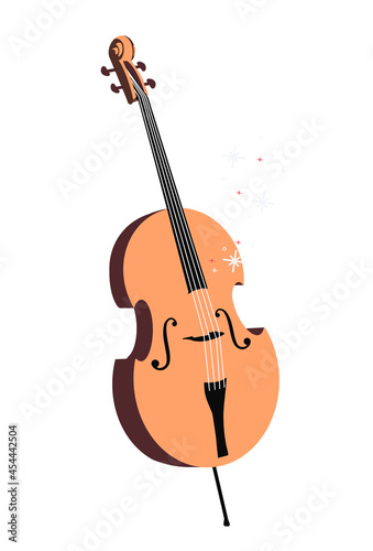 double bass string instrument  music playing instrument. contrabass musical instrument for orchestra  classical  jazz. illustration on white background.