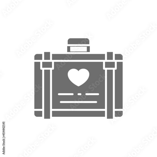 Wedding luggage, suitcase for honeymoon grey icon.