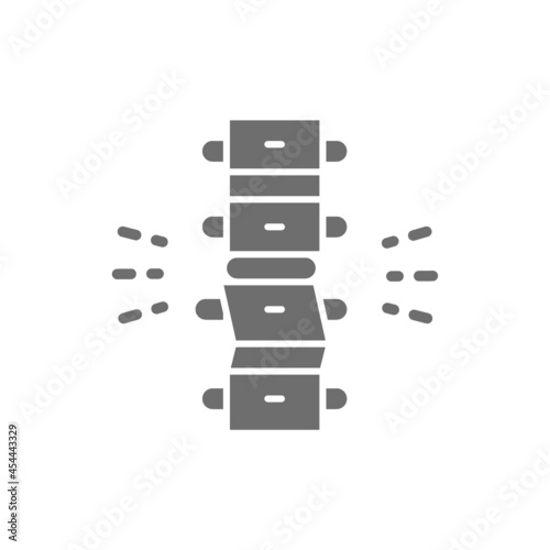 Spinal deformation, rachiocampsis, backbone grey icon. Isolated on white background