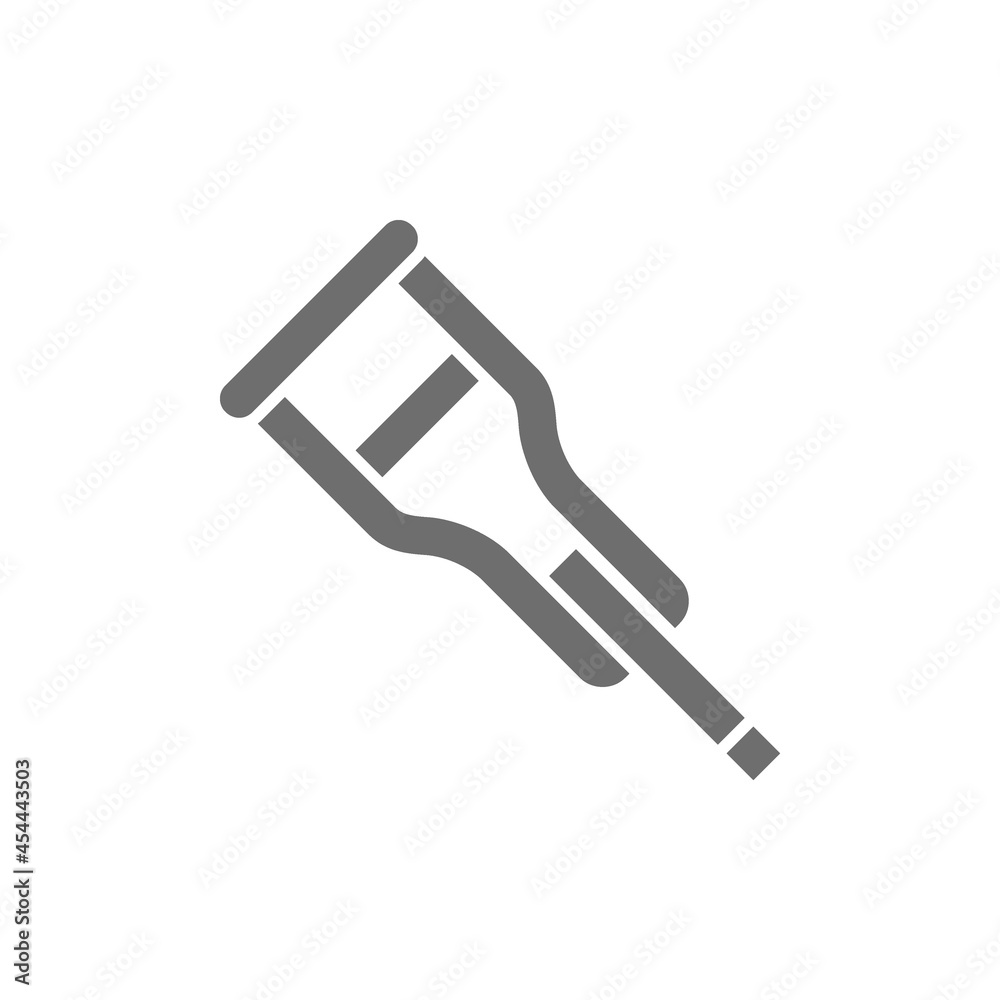 Crutch, stick grey icon. Isolated on white background Crutch, stick grey icon. Isolated on white background