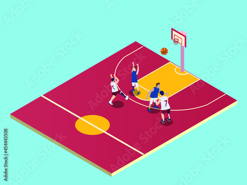 Handicapped basketball player playing in a competition at paralympics games. isometric vector concept