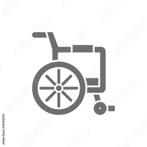Disabled carriage, wheelchair grey icon. Isolated on white background