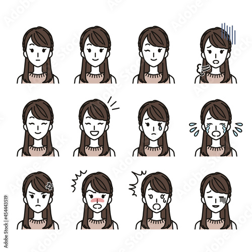 ハーフアップの女性の色々な表情