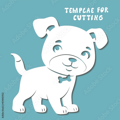 Template for laser cutting, wood carving, paper cut. Silhouettes for cutting. Dog vector stencil
