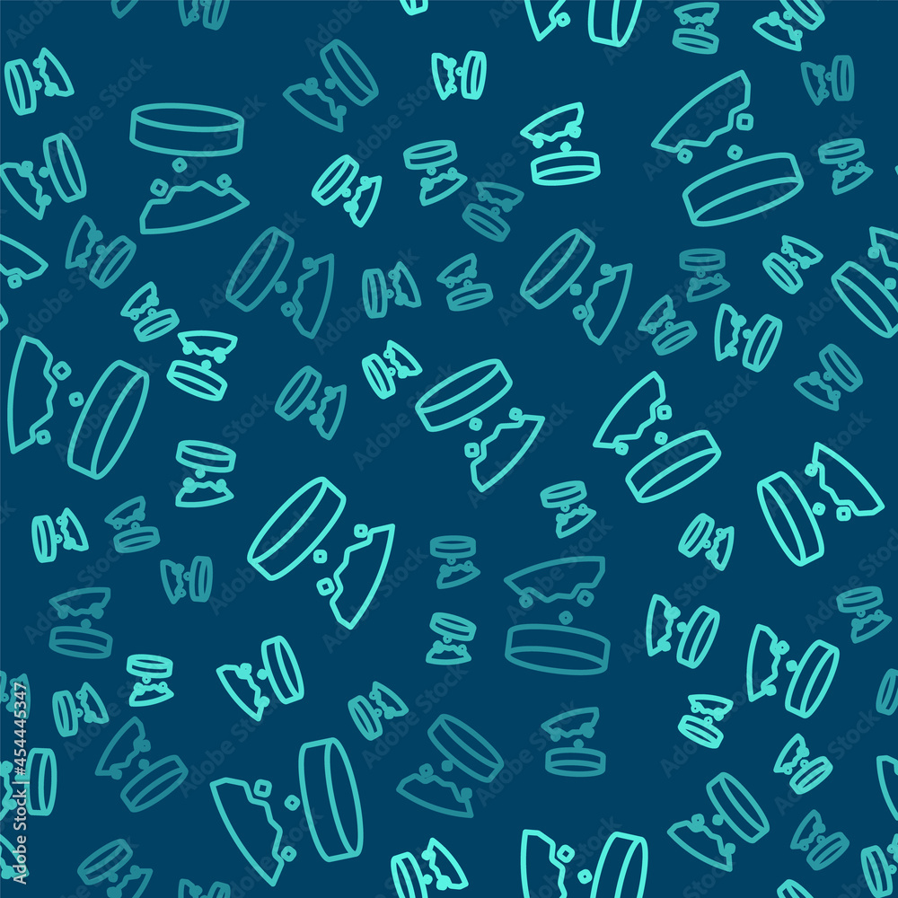 Green line Giant magnet holding iron dust icon isolated seamless pattern on blue background. Vector Green line Giant magnet holding iron dust icon isolated seamless pattern on blue background. Vector