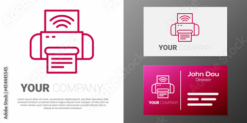 Logotype line Smart printer system icon isolated on white background. Internet of things concept with wireless connection. Logo design template element. Vector