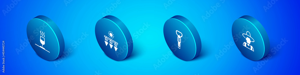 Set Isometric Wine tasting, degustation, Bottle opener, Farmer the hat and Drying grapes icon. Vector Set Isometric Wine tasting, degustation, Bottle opener, Farmer the hat and Drying grapes icon. Vector