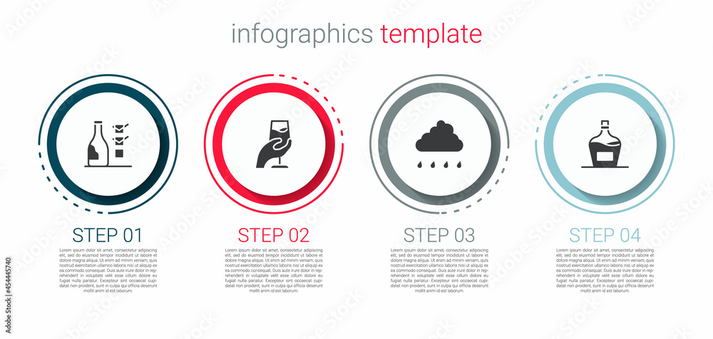 Set Bottle of wine, Wine tasting, degustation, Cloud with rain and Old bottle. Business infographic template. Vector Set Bottle of wine, Wine tasting, degustation, Cloud with rain and Old bottle. Business infographic template. Vector