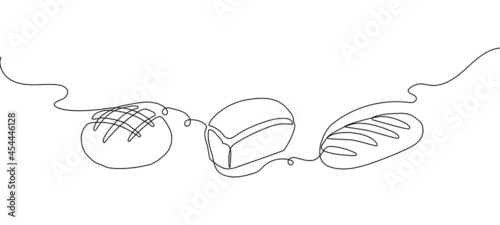 Baked goods one line set art. Continuous line drawing of loaf, rye bread, brick.