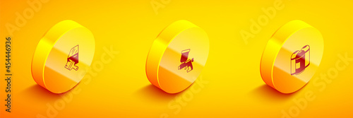 Set Isometric Car painting, Paint spray gun and can icon. Vector