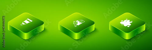 Set Isometric Car painting, Paint spray and Tube with palette icon. Vector