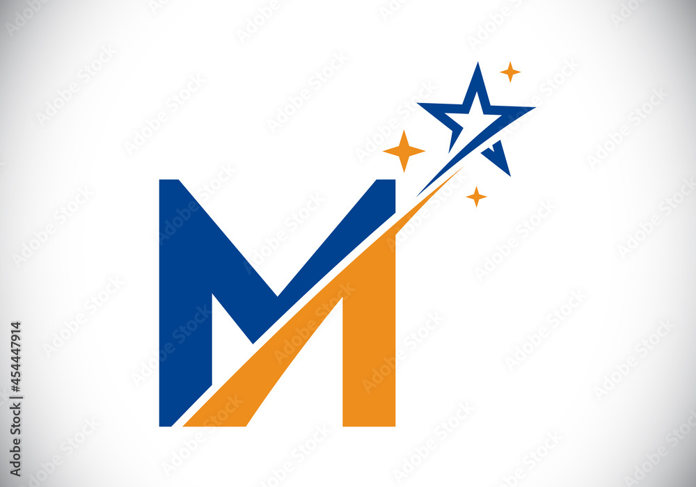 Initial M monogram letter alphabet with swoosh and star logo icon. Abstract star logo sign symbol design. Modern vector logo for business and company identity. Initial M monogram letter alphabet with swoosh and star logo icon. Abstract star logo sign symbol design. Modern vector logo for business and company identity.