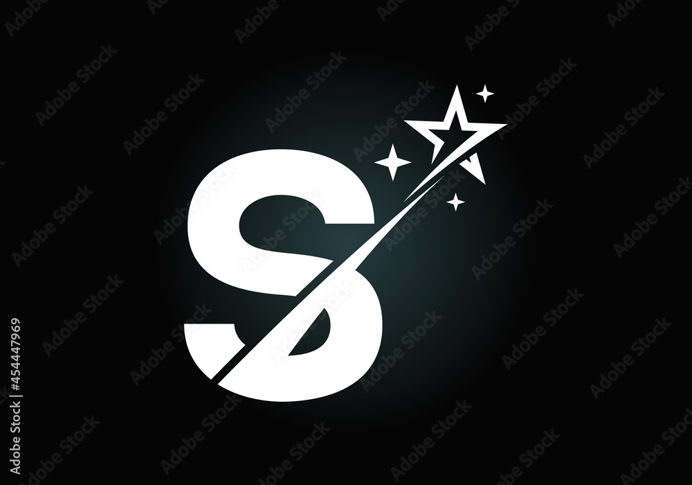 Initial S monogram letter alphabet with swoosh and star logo icon